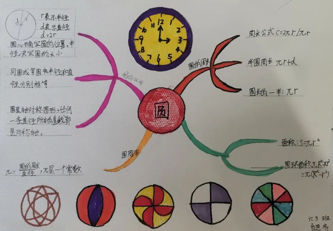 六年级数学关于圆的思维导图作品